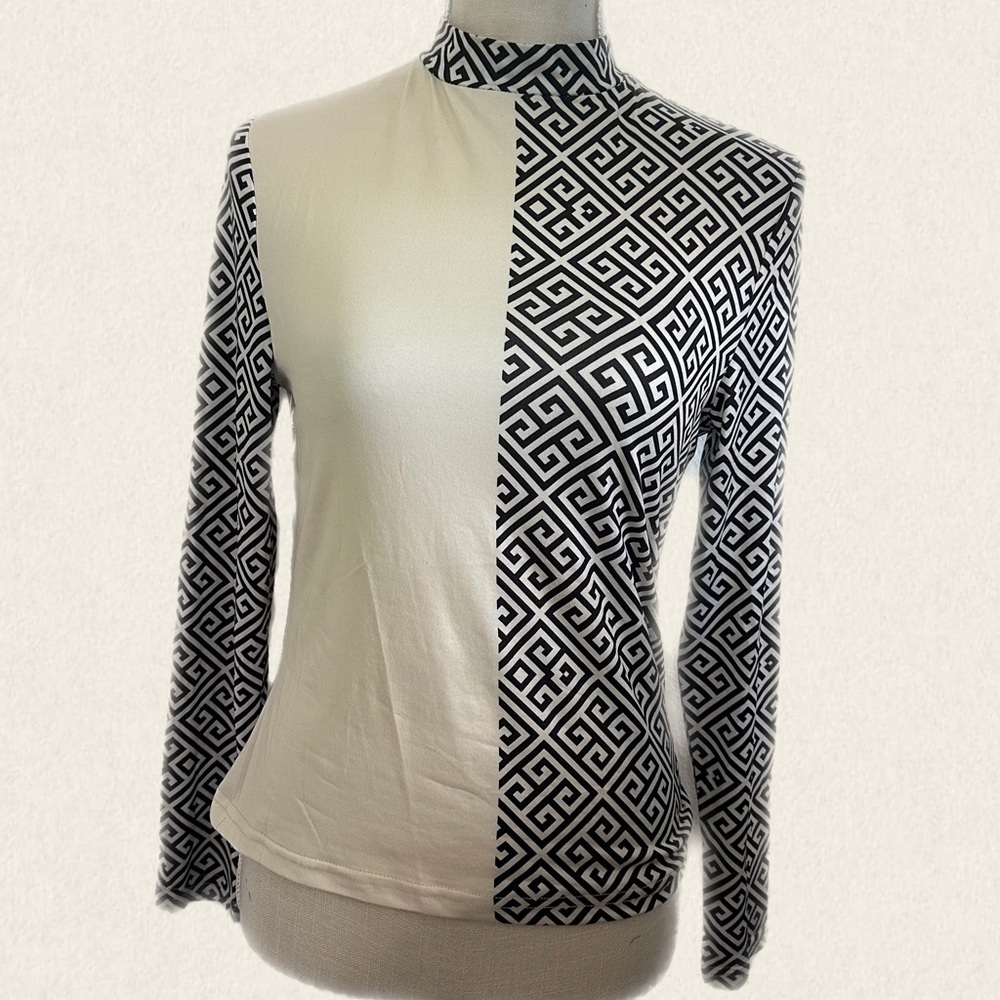 Koandaily Givenchy Inspired Long Sleeve Blouse Women Size Medium Black and White - Picture 1 of 6
